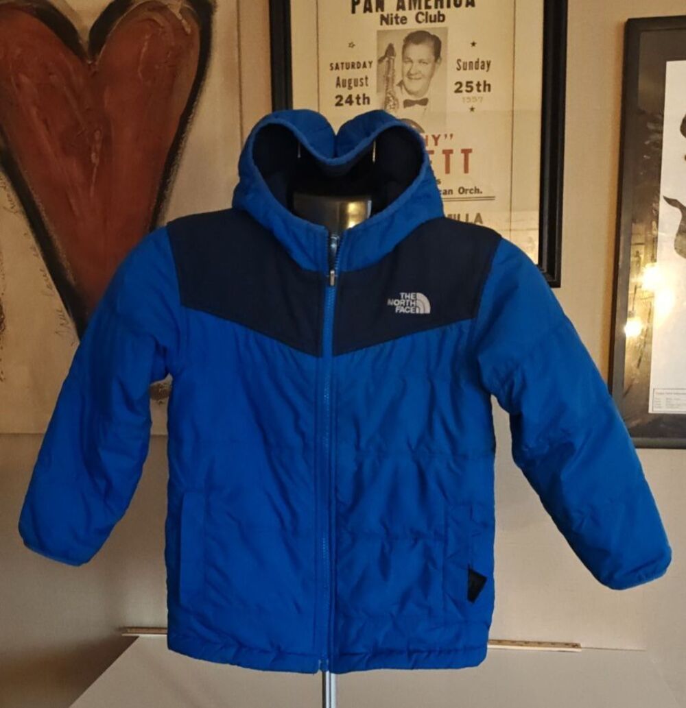 The North Face Youth Goose Down Puffer Jacket Unisex Size 6  w/Fleece Blue/Navy
